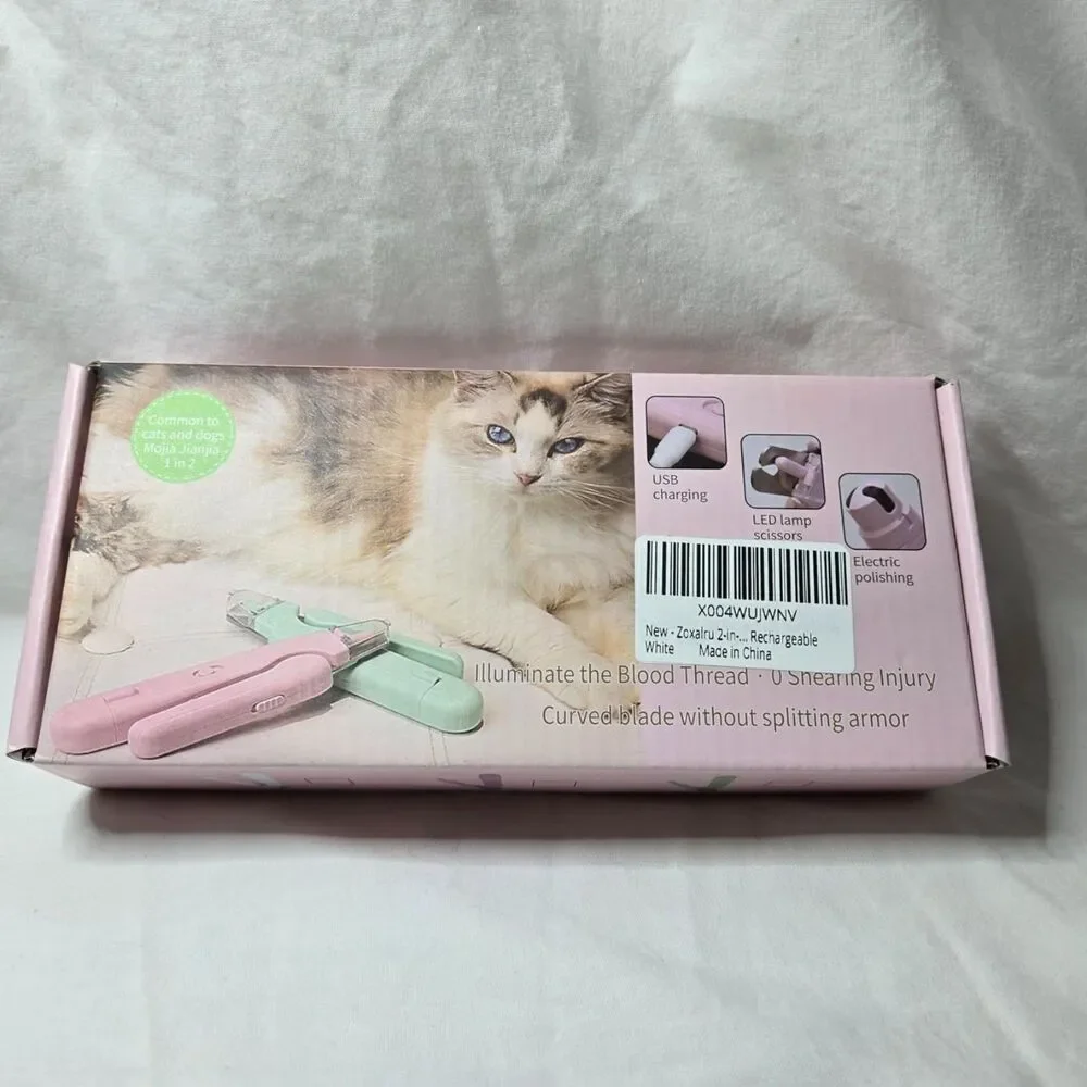 2-in-1 Pet Nail Clipper & Grinder with LED Lights USB Rechargeable Cats Dogs